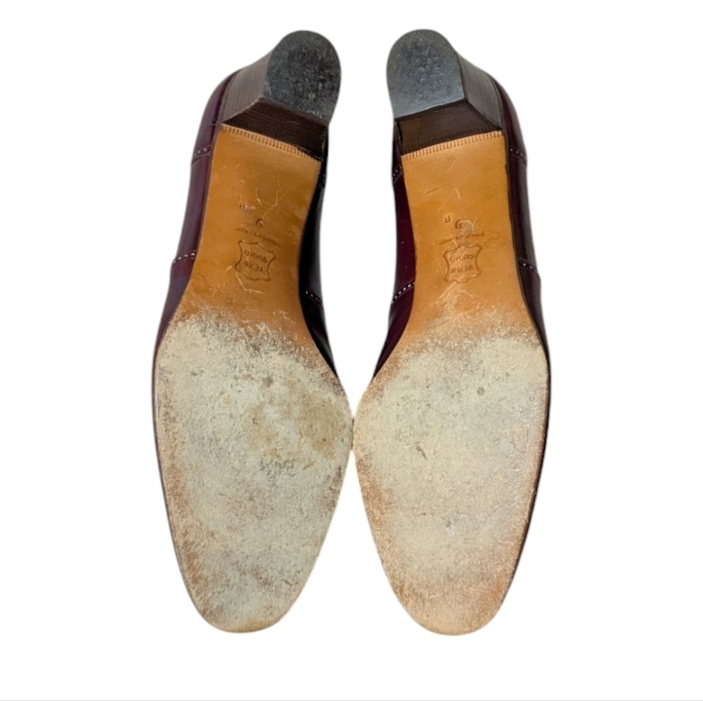 Vintage Salvatore Ferragamo Oxford Mary Janes Oxblood Leather Heels 9 Academia - Picture 10 of 12